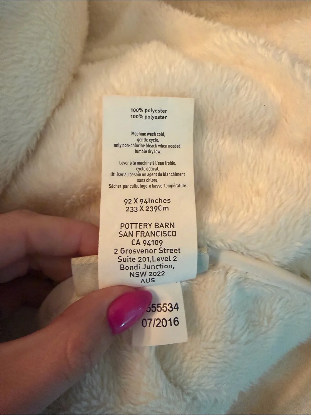 Oversized Queen Pottery Barn Ivory Plush Throw Blanket